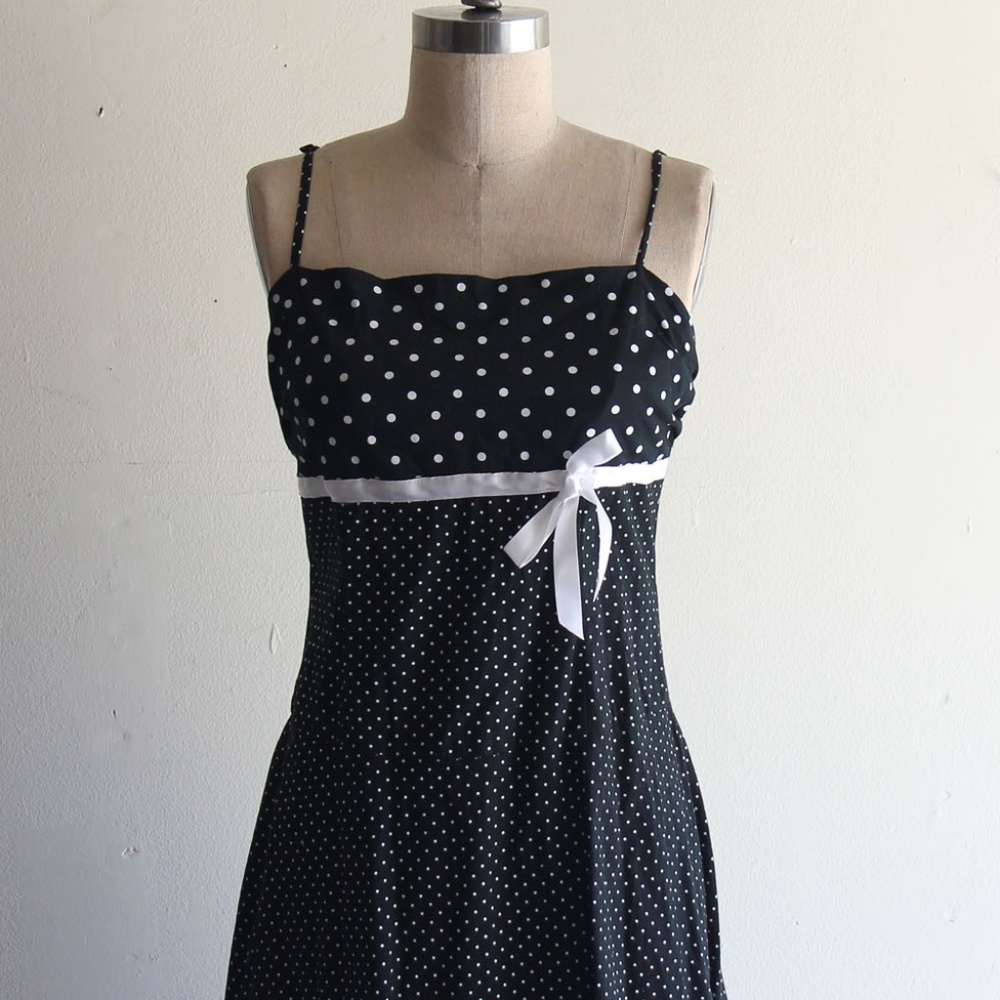 Black polka dot Empire Sun dress Medium - Picture 6 of 8
